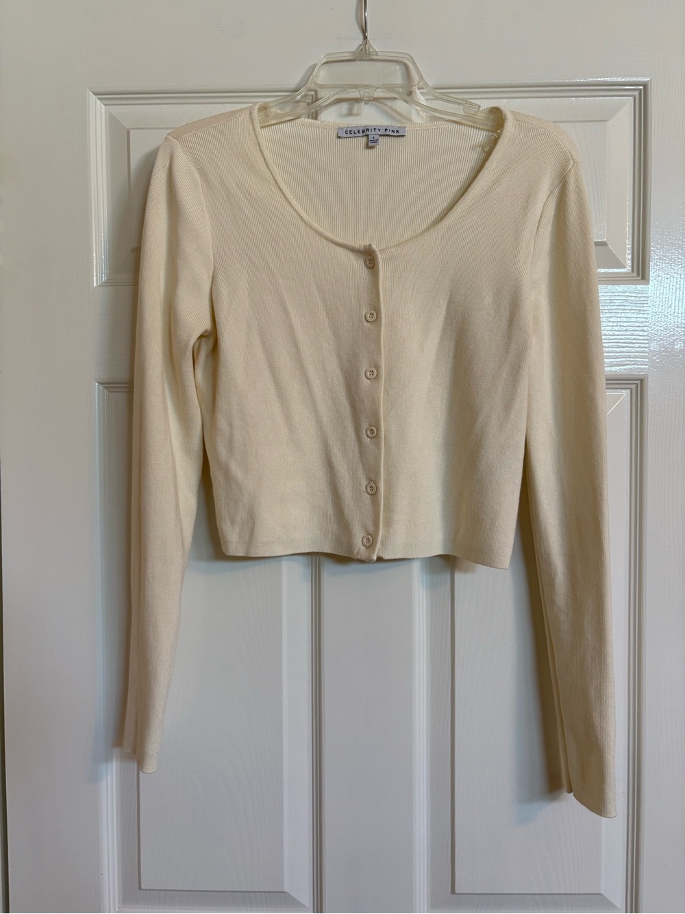 Celebrity Pink Cream Cropped Button-Front Cardigan Sweater Sz S